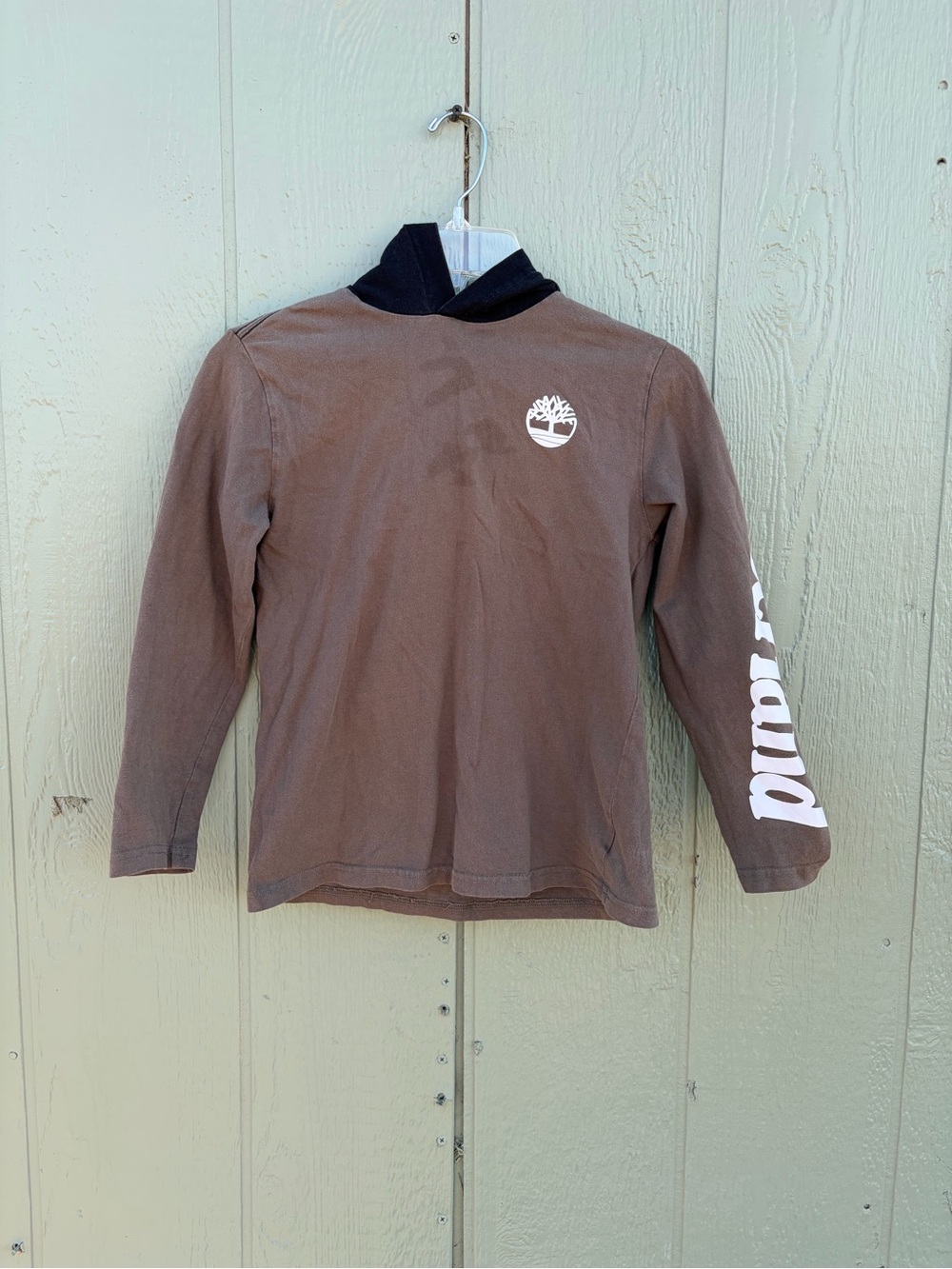 Timberland Brown & Black Hooded Kids Long Sleeve Pullover Size M